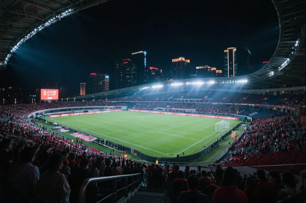 世界杯比赛城市与球场夜景氛围图